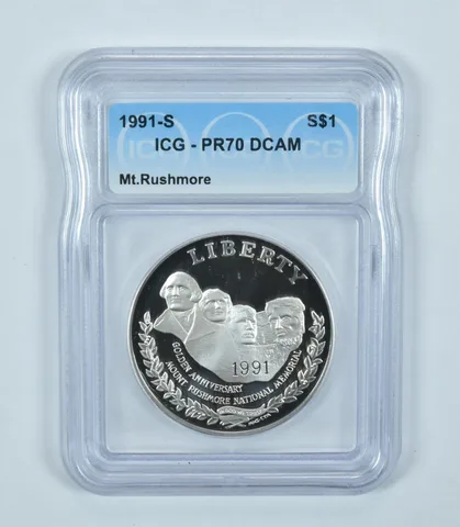 1991-S Mount Rushmore Commemorative Silver Dollar PR70 DCAM ICG