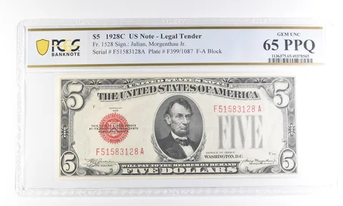1928 C $5 US Legal Tender Fr#1528 Gem Unc 65 PPQ PCGS *2375