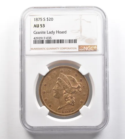 1875-S $20 Liberty Head Gold Double Eagle Granite Lady Hoard AU53 NGC *4294