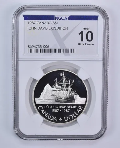 1987 Canada 1 Dollar Silver John Davis Expedition Proof 10 UCAM NGC NGCX