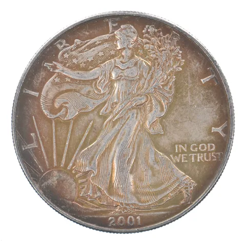 Beautiful Toned - 2001 American Silver Eagle 1 Troy Oz .999 Fine Silver *100