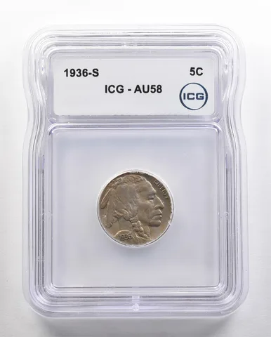 1936-S Indian Head Buffalo Nickel AU58 ICG *4422