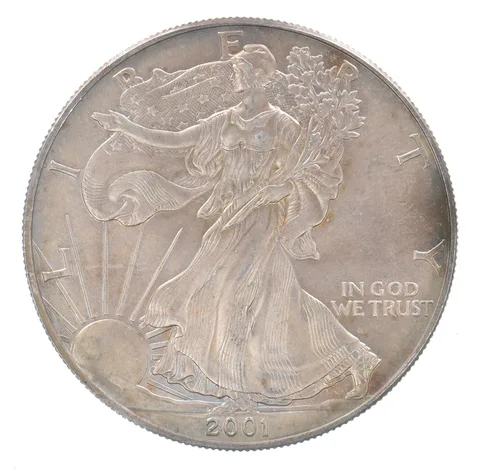 Beautiful Toned - 2001 American Silver Eagle 1 Troy Oz .999 Fine Silver *106