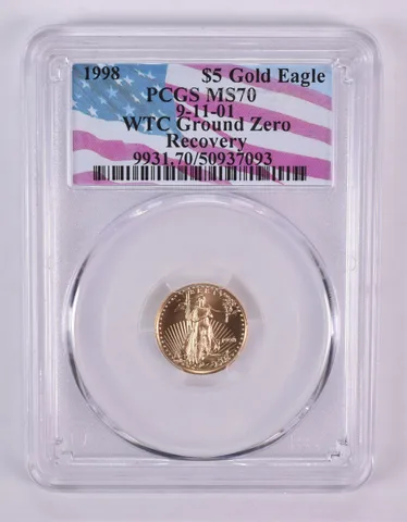 1998 $5 American Gold Eagle WTC Ground Zero 1/10 Oz Gold MS70 PCGS *1010