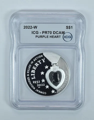 2022-W Purple Heart Commemorative Silver Dollar PR70 DCAM ICG