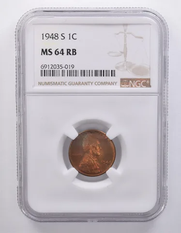 1948-S Lincoln Wheat Cent MS64 RB NGC Beautiful Tone *7146