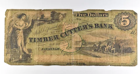 1857 $5 Savannah GA Timber Cutter's Bank Obsolete Note *8381