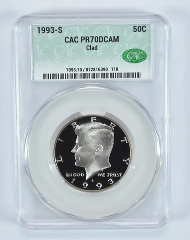 1993-S Kennedy Half Dollar CLAD PR70 DCAM CAC CACg