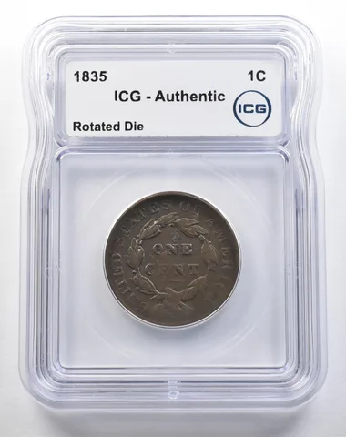 1835 Matron Head Large Cent Rotated Die Authentic ICG *3802