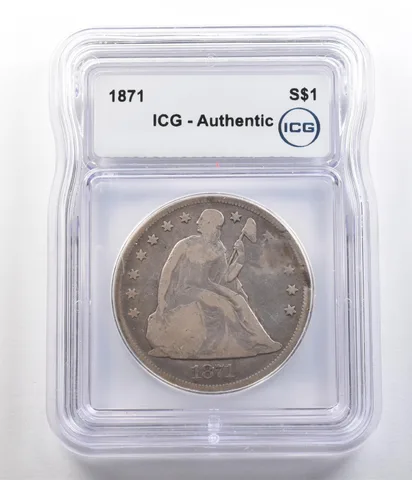 1871 Seated Liberty Silver Dollar Authentic ICG *4726