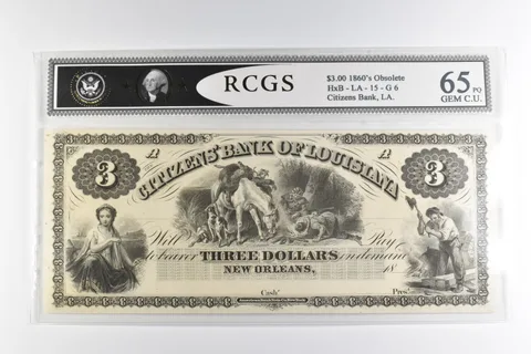 $3 1860s New Orleans LA Citizens Bank Of Louisiana Note *8195