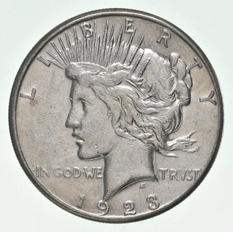 (1) AU 1923-S Peace Silver Dollar 90% - Almost Unc - San Francisco Mint