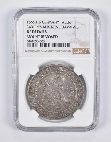 XF Dtls 1565 HB Germany Taler Saxony-Albertine Dav-9795 Mount Removed NGC a2235