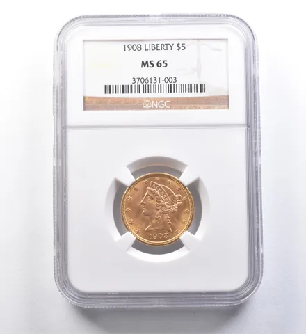 1908 $5 Liberty Head Gold Half Eagle MS65 NGC *6007