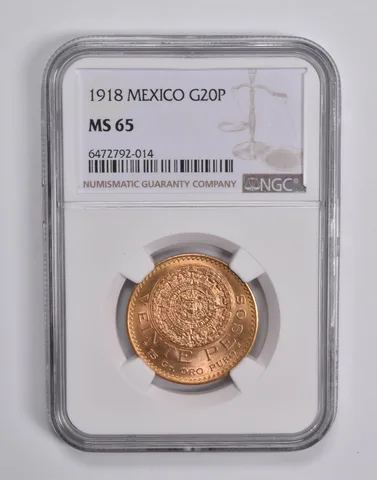 MS65 1918 Mexico Gold 20 Pesos NGC *6516