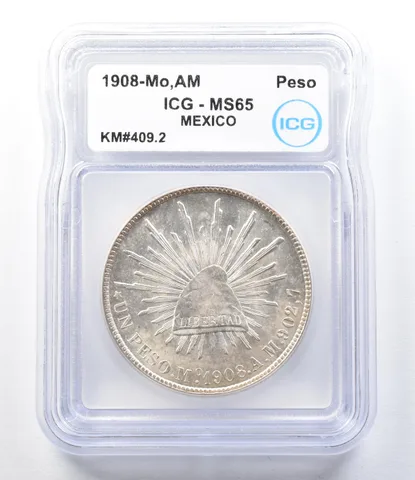 1908 Mo AM Mexico Peso KM#409.2 MS65 ICG a8843
