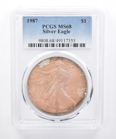 1987 American Silver Eagle MS68 PCGS Iridescent Tone *8454
