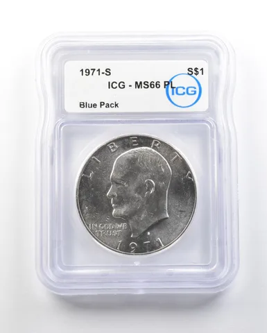 1971-S Eisenhower $1 (Silver) MS66 PL ICG (Blue Pack)