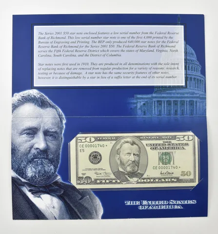 2001 $50 FRN Star Note Green Seal Bureau Of Engraving *7954