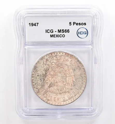 1947 Mo Mexico 5 Pesos MS66 ICG Beautiful Tone *9499