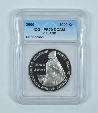 2000 Iceland Leif Ericson Commemorative Silver 1000 Kronur PR70 DCAM ICG