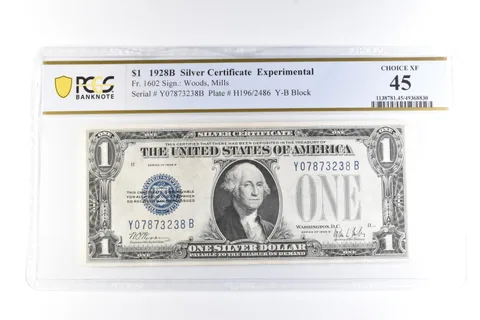 1928 B $1 Silver Certificate Experimental Fr#1602 Choice XF 45 PCGS *6107
