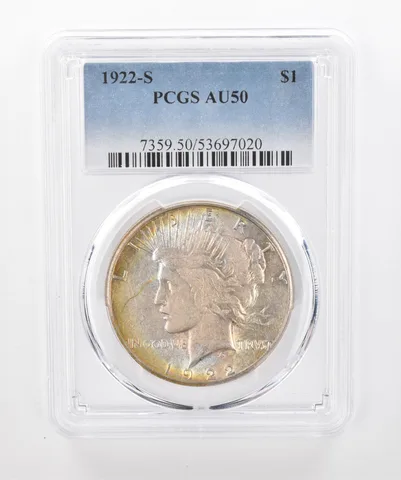 1922-S Peace Silver Dollar AU50 PCGS Beautiful Tone *1463