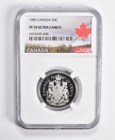 1985 PF70 UCAM Canadian 50C Half Dollar NGC Canada Lbl
