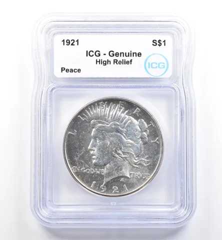 1921 Peace Silver Dollar High Relief Genuine ICG *9872