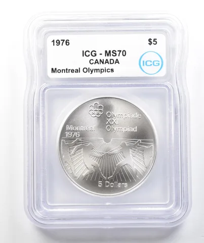 1976 Canada 5 Dollars Silver Montreal Olympics Fencing MS70 ICG a9841
