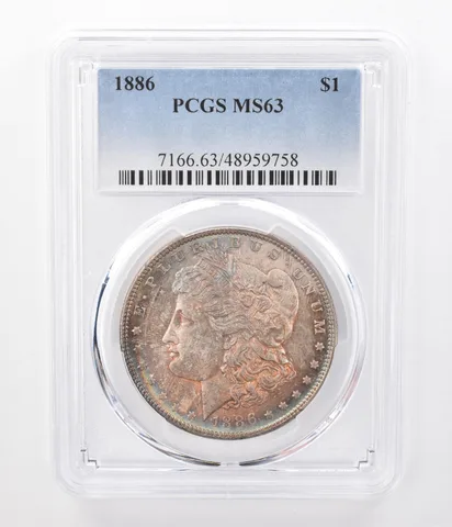 1886 Morgan Silver Dollar MS63 PCGS Beautifully Toned *7454