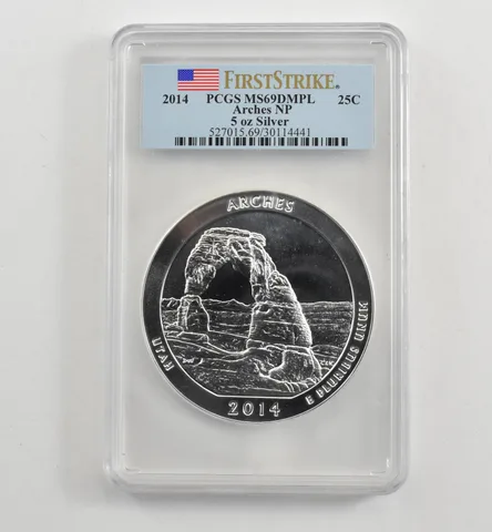 2014 5 Oz Silver Quarter America The Beautiful Arches MS69 DMPL PCGS *1742