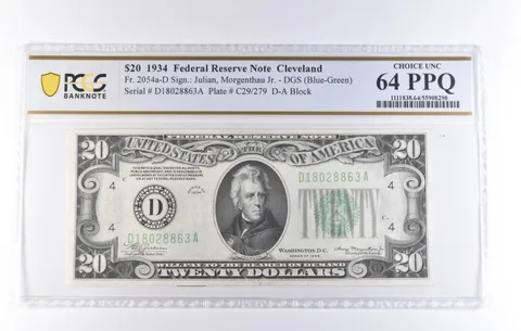 1934 $20 Cleveland OH FRN Fr#2054a-D DGS (Blue-Green) Ch Unc 64 PPQ PCGS *8242