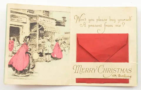 Vintage Merry Christmas Card Coin Money Holder - Toy shop a7403
