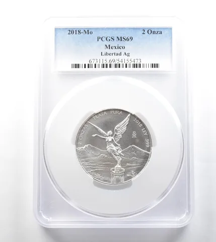 2018 Mo Mexico 2 Onza Silver Libertad MS69 PCGS *3323
