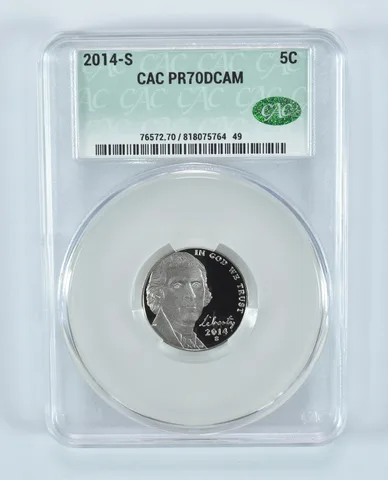2014-S Jefferson Nickel PR70 DCAM CAC CACg