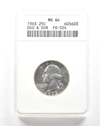 1963 Washington Quarter DDO & DDR FS-024 MS64 ANACS a2018