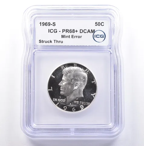 1969-S Kennedy Half Dollar Mint Error Struck Thru PR68+ DCAM ICG *9106