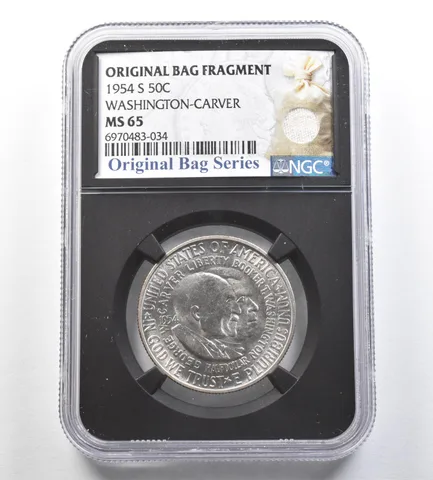 1954-S Washington Carver Half Dollar Original Bag Fragment MS65 NGC *7140