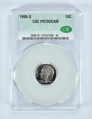 1999-S Roosevelt Dime PR70 DCAM CAC CACg