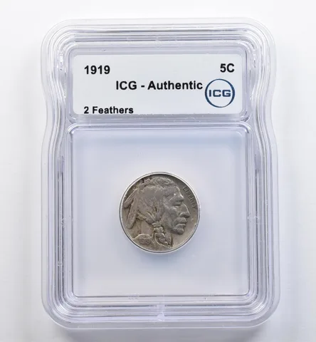 1919 Indian Head Buffalo Nickel 2 Feathers Authentic ICG *9001
