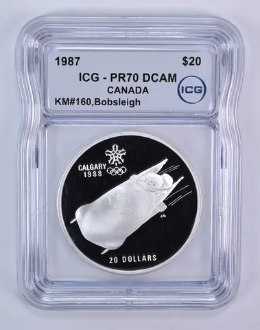 1987 Canada 20 Dollars Calgary Olympics Bobsleigh PR70 DCAM ICG