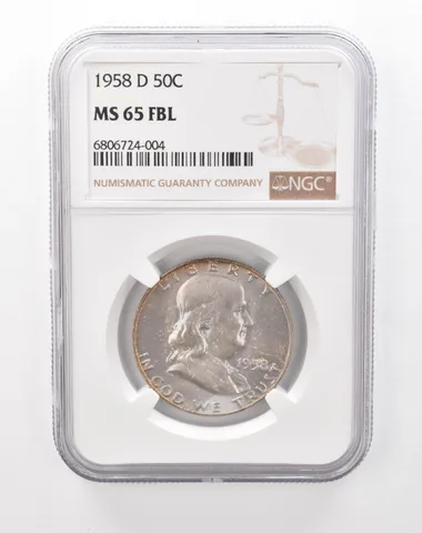 1958-D Franklin Half Dollar MS65 FBL NGC Beautiful Tone *0189