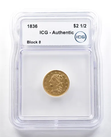 1836 $2.50 Classic Head Gold Quarter Eagle Block 8 Authentic ICG *4892