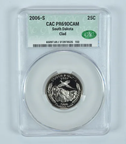 2006-S Washington State Quarter South Dakota CLAD PR69 DCAM CAC CACg