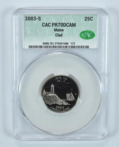 2003-S Washington State Quarter Maine CLAD PR70 DCAM CAC CACg