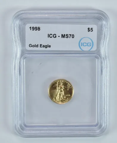 1998 $5 American Gold Eagle 1/10 Oz Gold MS70 ICG