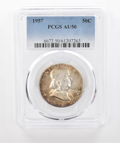 1957 Franklin Half Dollar AU50 PCGS Beautiful Tone *1458