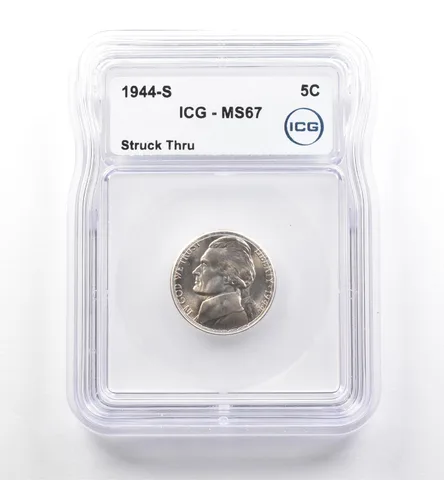 1944-S Jefferson Nickel Mint Error Struck Thru MS67 ICG *7509