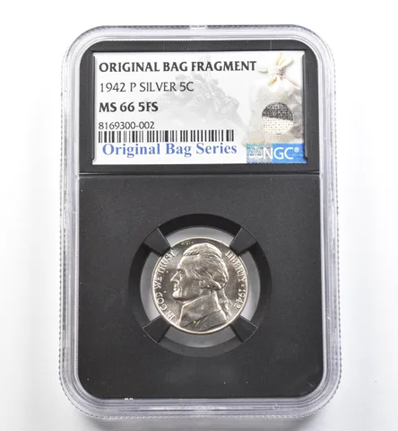 1942-P Jefferson Nickel Silver Original Bag Fragment MS66 5FS NGC *9895